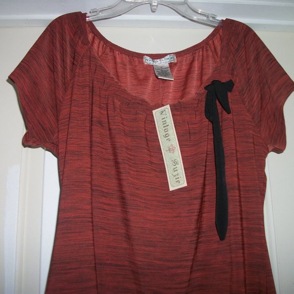 VINTAGE SUSIE NWT RUSTY BROWN BLK KNIT BL LG - Picture 1 of 3